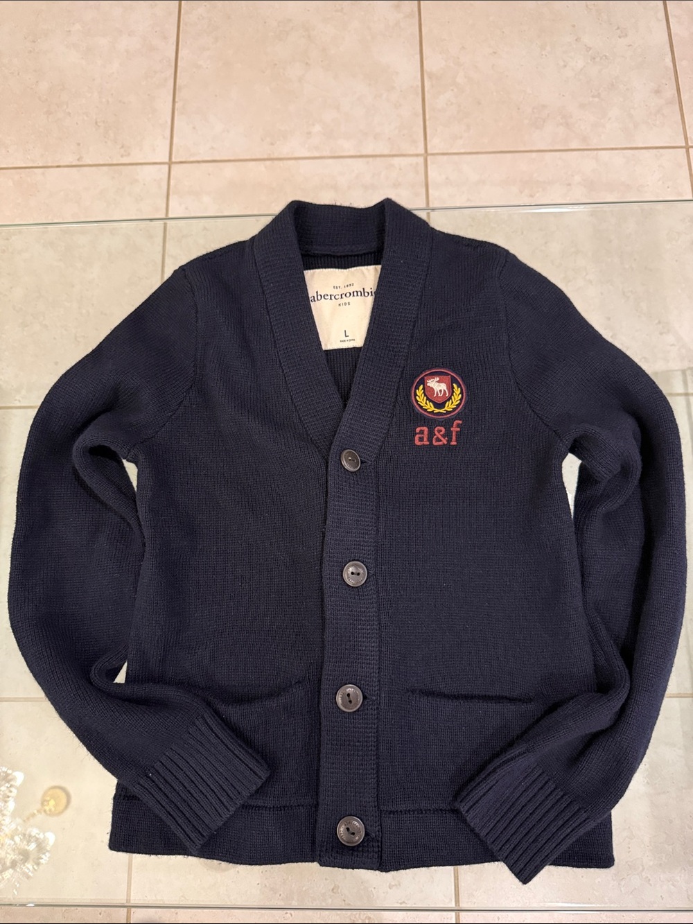 Abercrombie & Fitch Navy Button-Up Shawl Cardigan with Crest